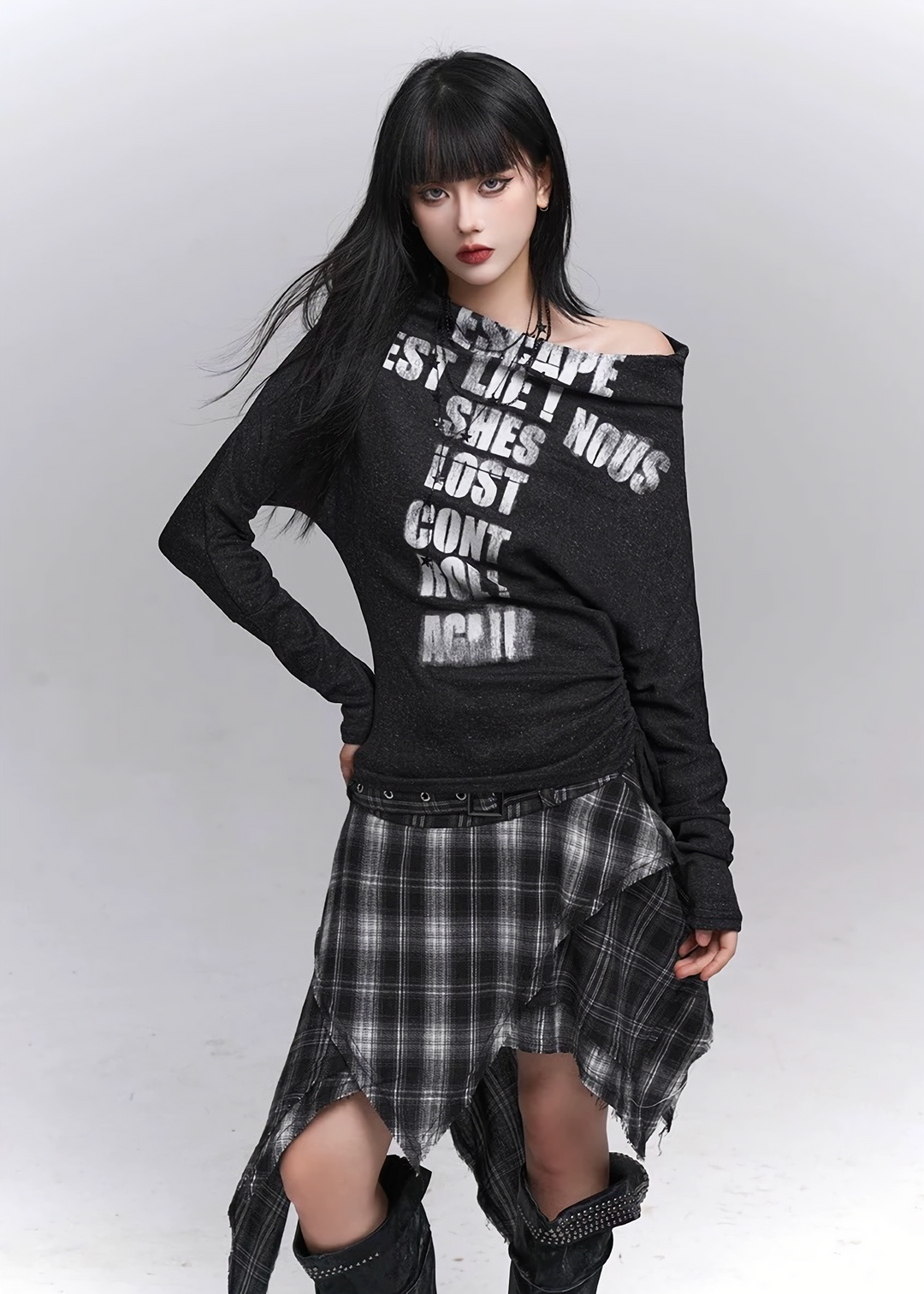 One Shoulder Print Gather Top / lg1368