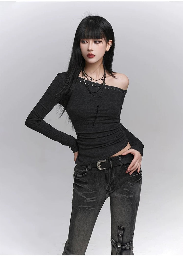 Nocturne Studded Off-Shoulder Top / lg1344 
