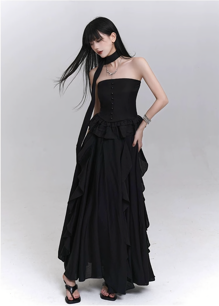 Ruffled lace tube top &amp;amp; Asymmetrical sheer volume skirt / lg1309 