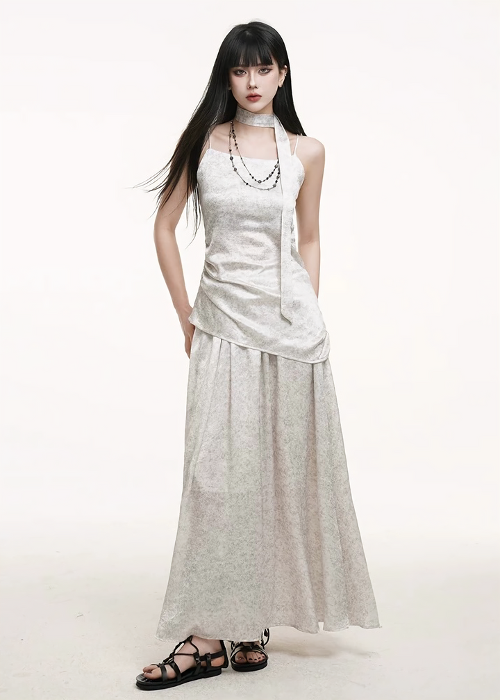 Asymmetrical camisole + A-line pleated skirt set / lg1256