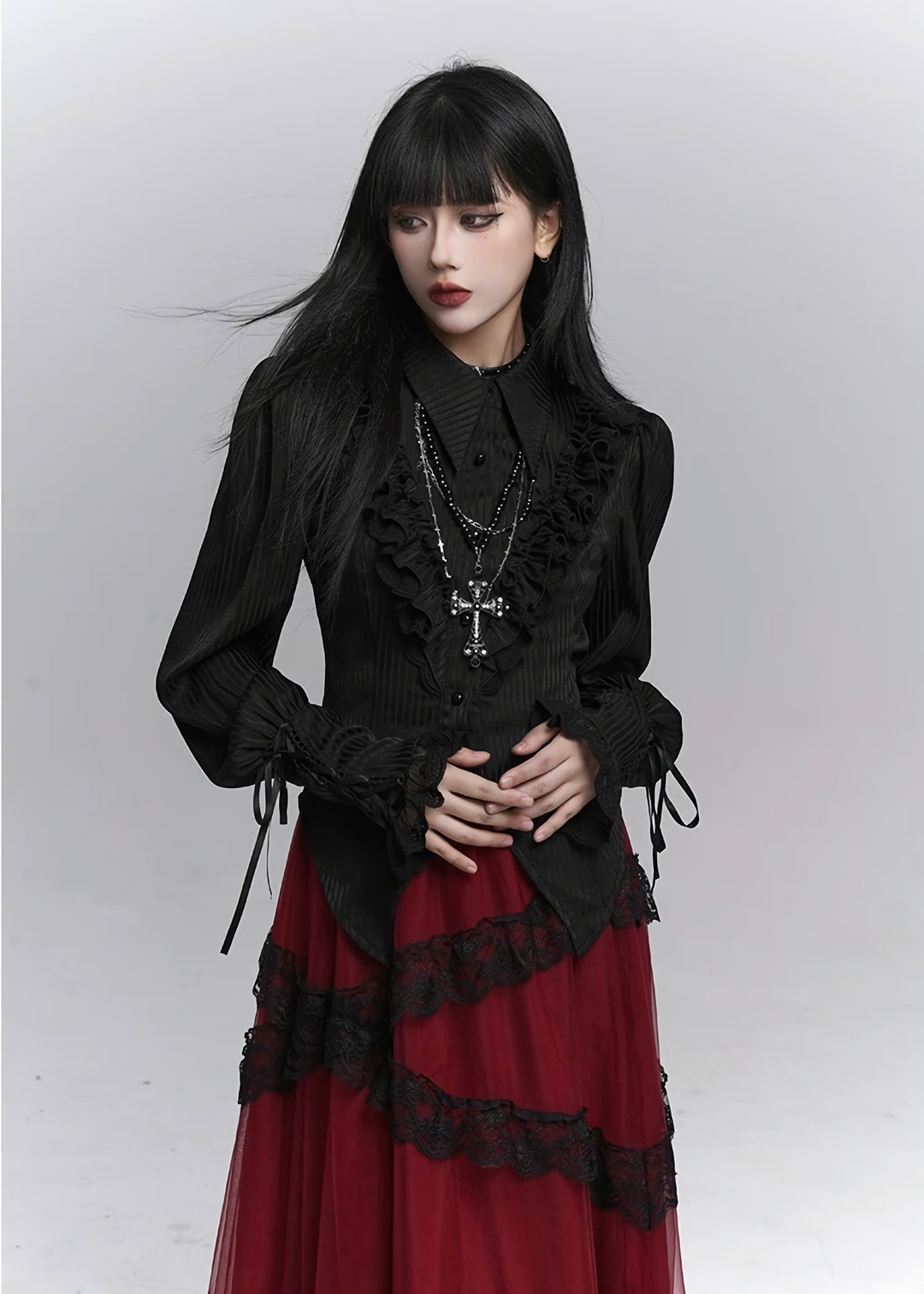GOTHIC RUFFLE SHIRT TULLE SKIRT SET
