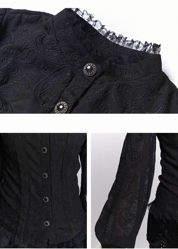 Black Jacquard Waist-Shaped Shirt / LG1520