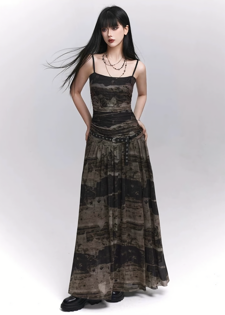 Abstract Noir Cami Dress / lg1327 