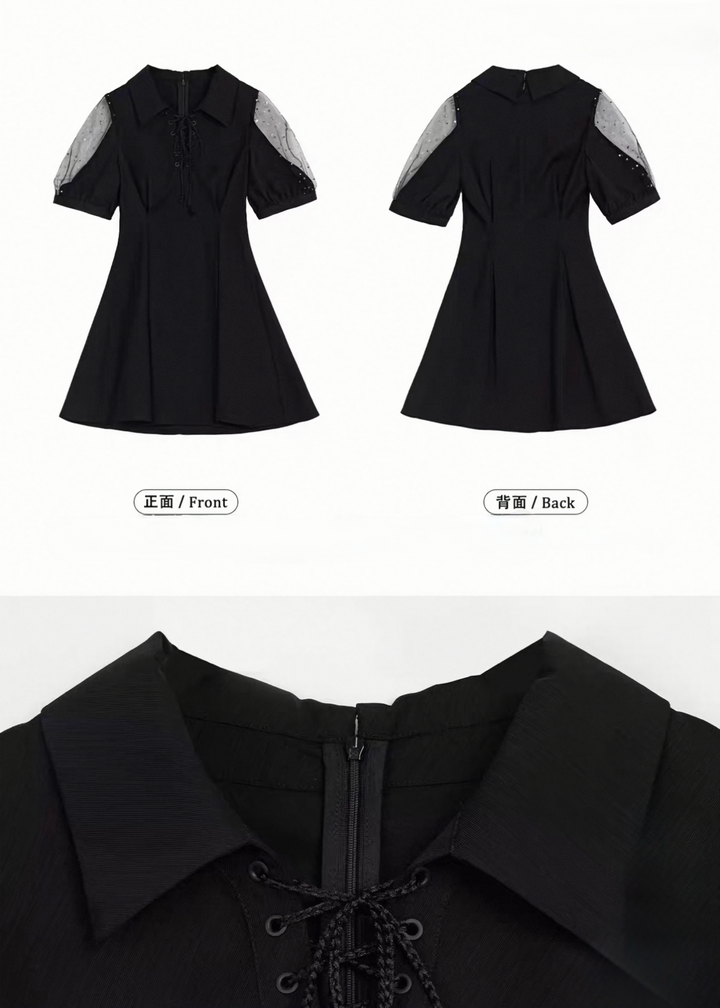 PEARL SHEER SLEEVE LACE-UP DRESS / LG1599