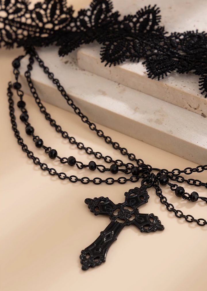DARK CROSS LACE CHOKER / A1131