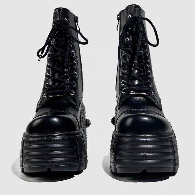 DARK CHUNKY PLATFORM LACE-UP BOOTS / V1187
