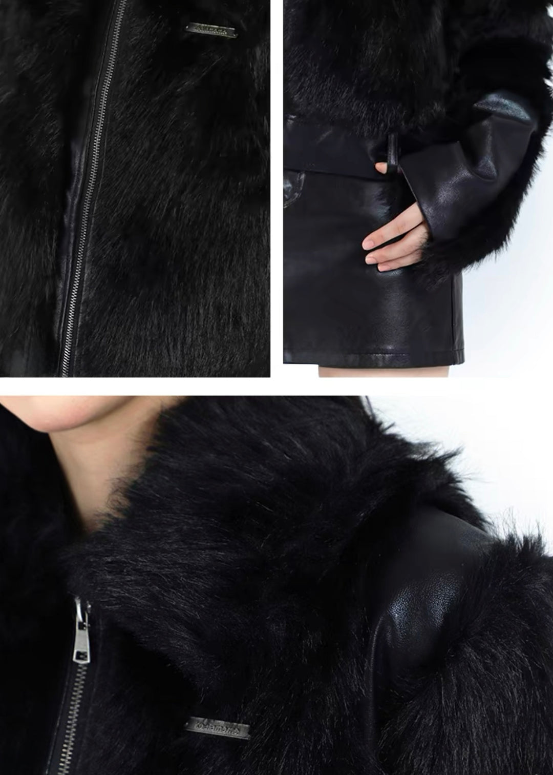 short faux black fur jacket / LG1168