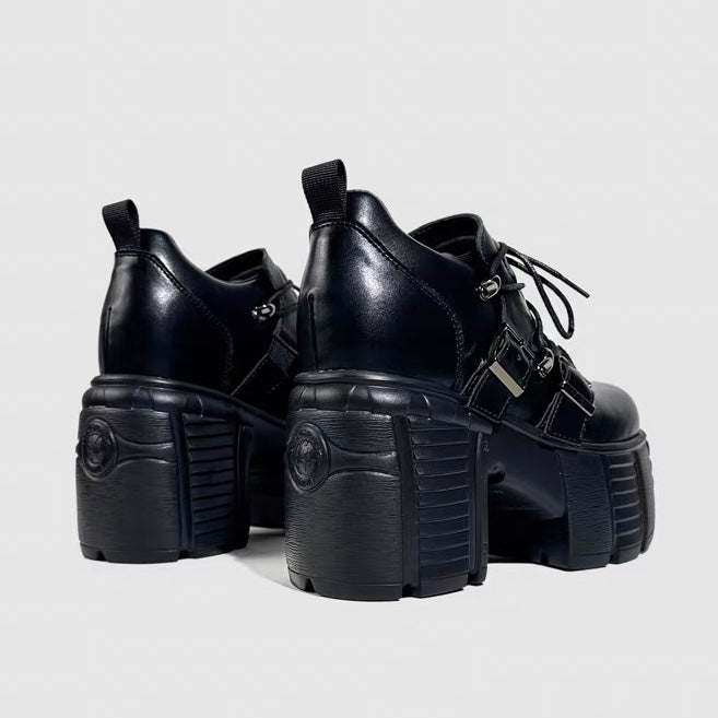 DARK BUCKLE PLATFORM LACE-UP SHOES / V1189