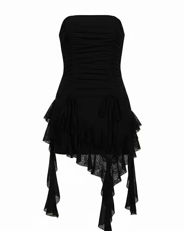 LACE DRAPE DARK MINI DRESS / LG1585