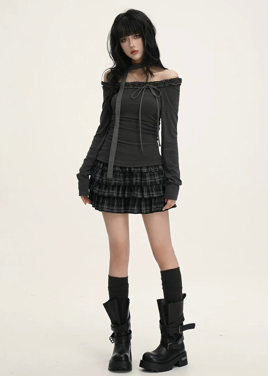 Lace Ribbon Off-Shoulder Top / lg1374