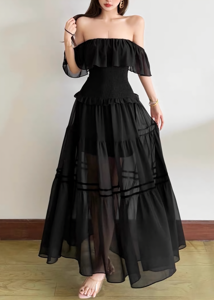 SHEER OFF SHOULDER LONG DRESS / LG1641