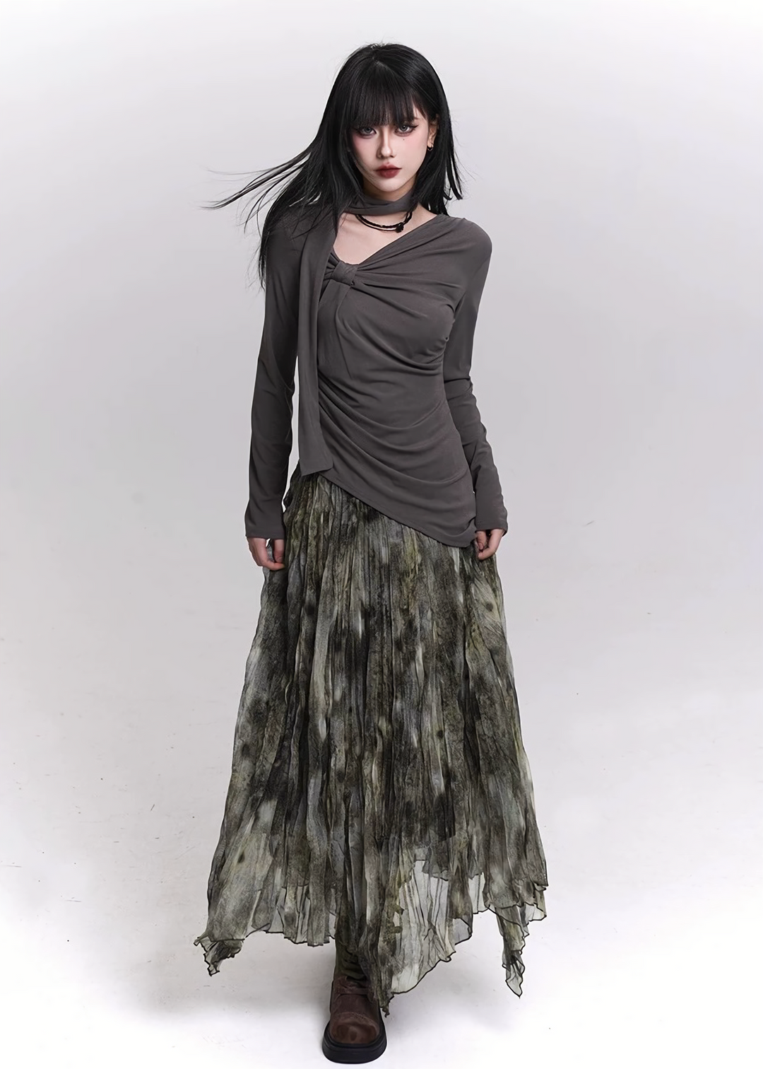 FADED TEXTURE SHEER MAXI SKIRT / LG1469