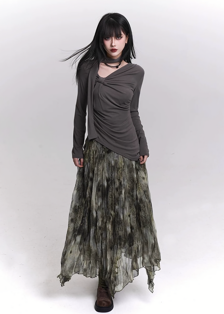 FADED TEXTURE SHEER MAXI SKIRT / LG1469