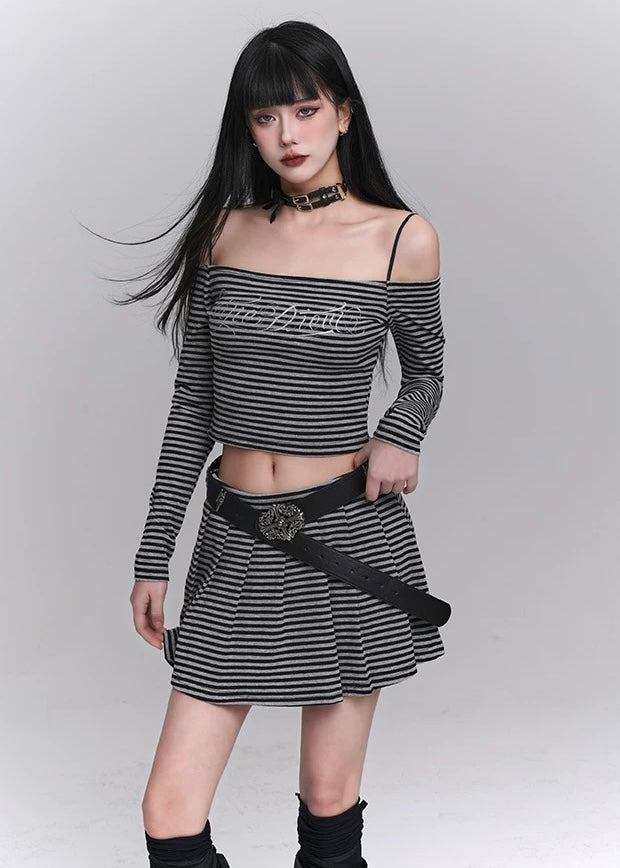 Striped chic off shoulder setup / LG1216