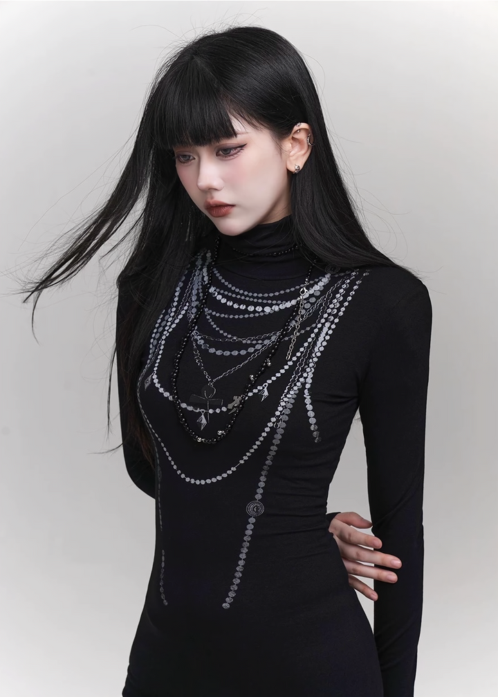 CHAIN DETAIL DARK LONG DRESS  / LG1420