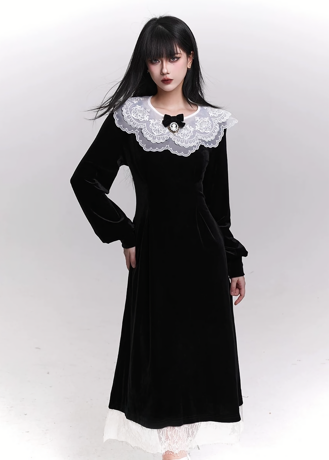 VELVET LACE COLLAR LONG DRESS / LG1471