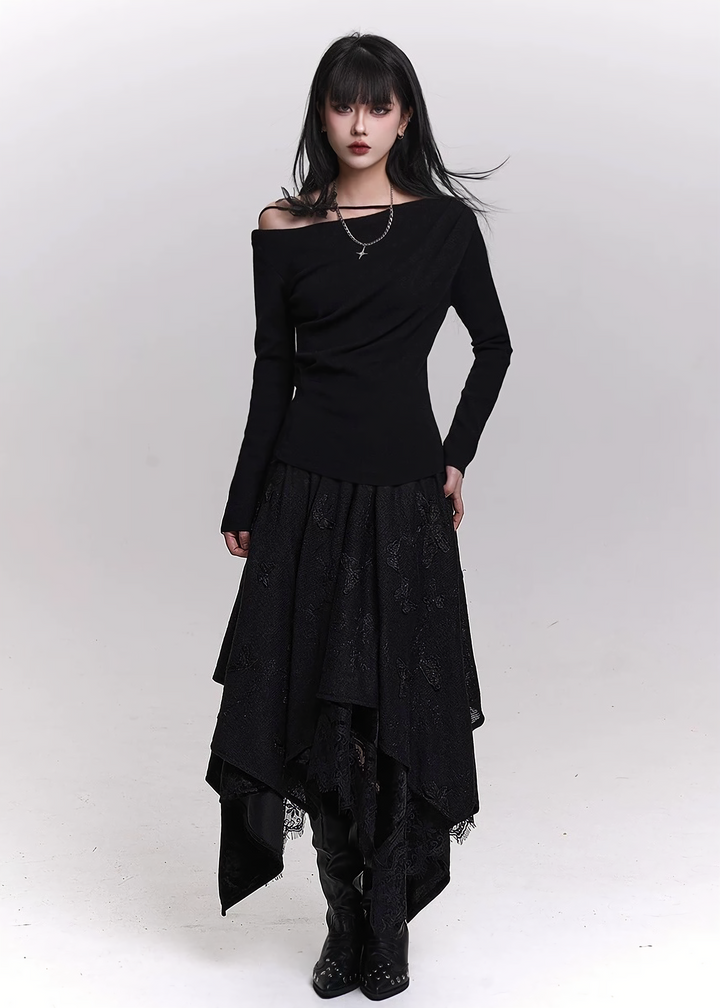 LACE LAYERED ASYMMETRY SKIRT / LG1457