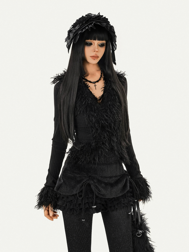 GOTHIC FUR LAYERED KNIT TOP / NM1101