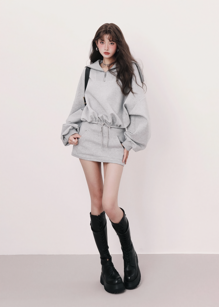 ZIP hoodie mini dress / MU1131