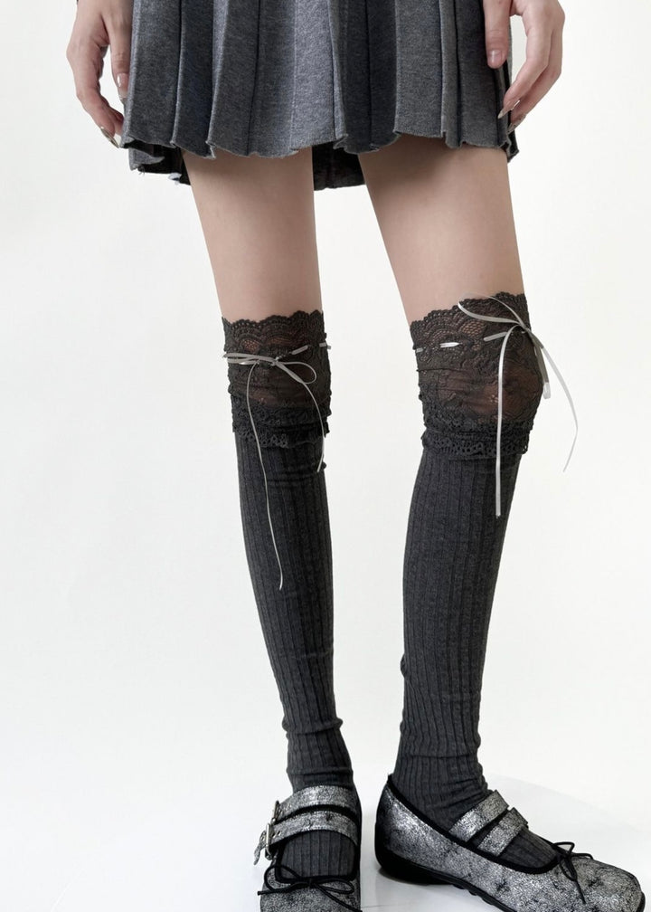 ribbon lace high socks / LG1226_e4r