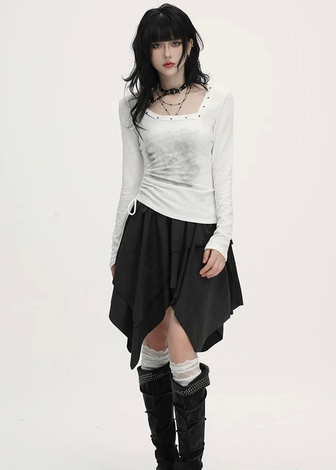 ASYMMETRY SUEDE LAYERED SKIRT / LG1397