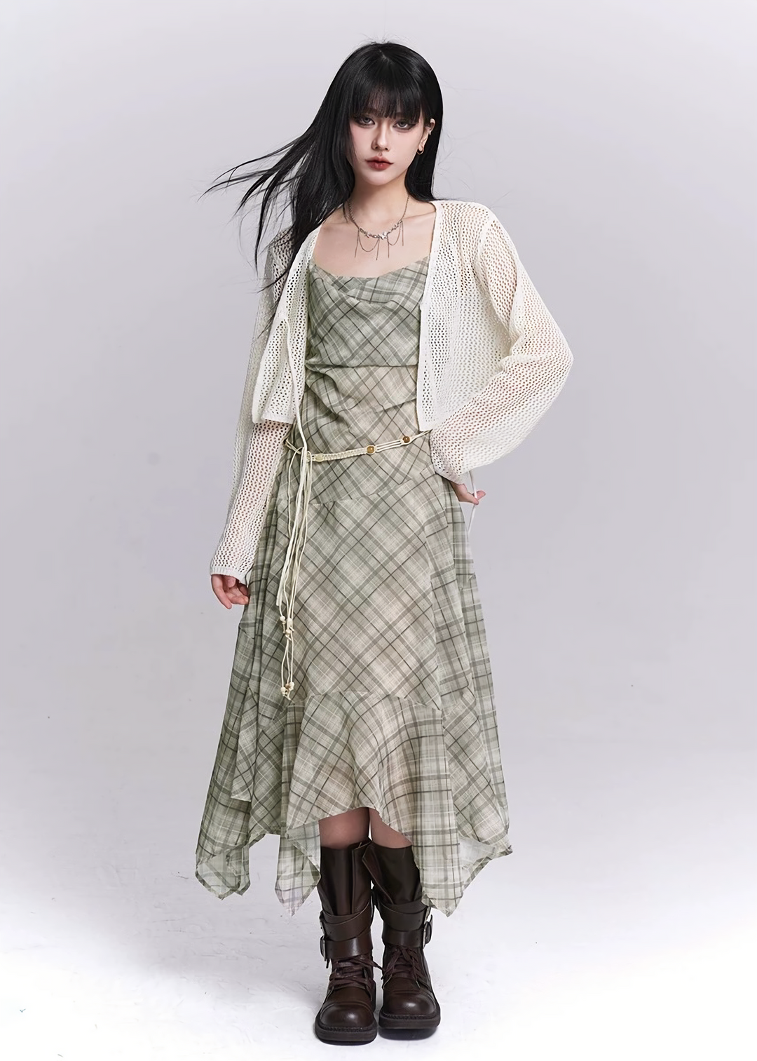 PLAID DRAPE IRREGULAR DRESS / LG1545