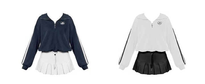 Half zip short sweatshirt & short skirt set/vo1103