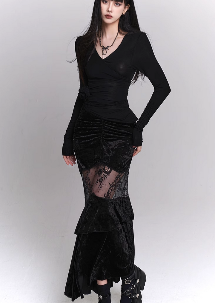 velvet fishtail skirt/lg1120_e4r