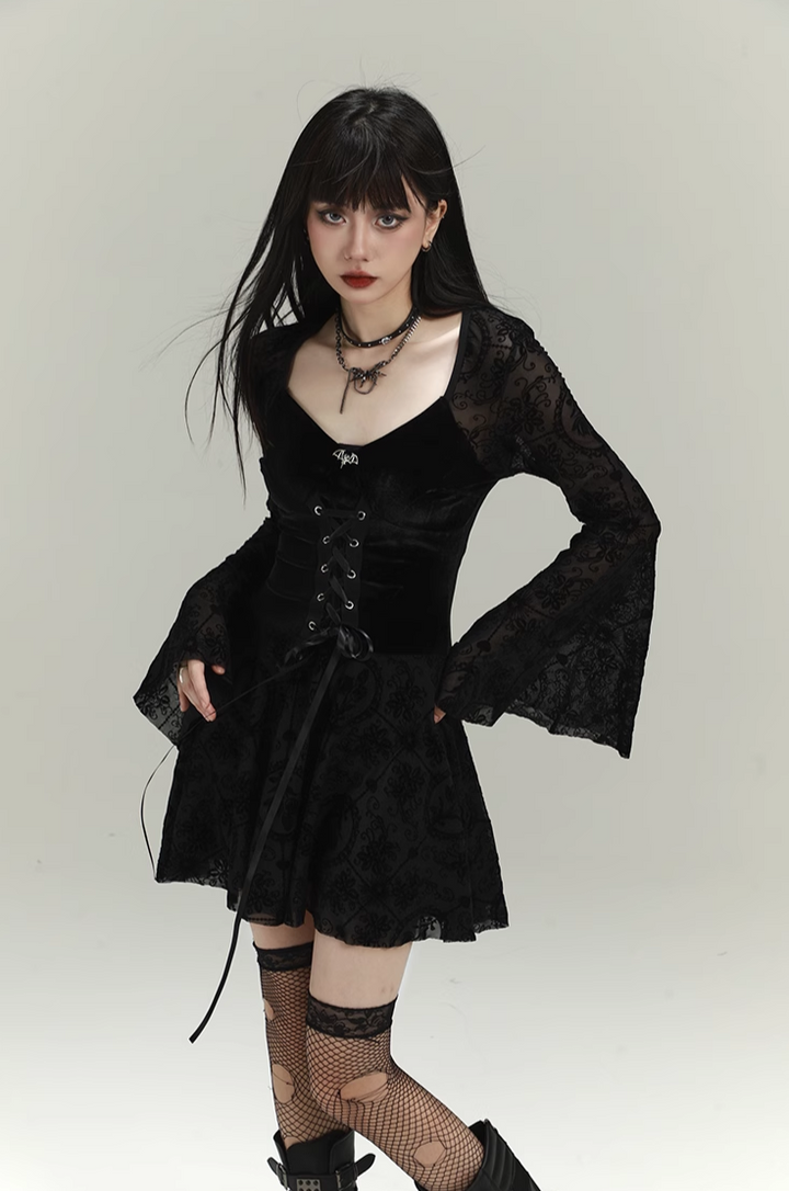 dark black retro velvet dress/lg1130