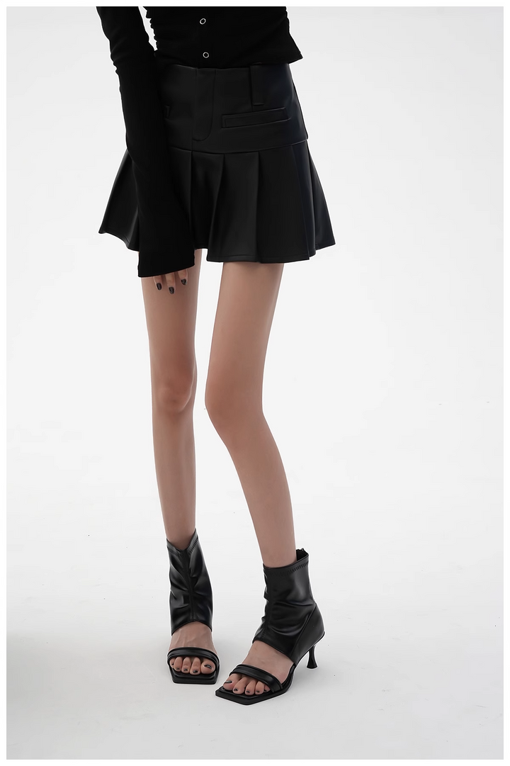 pu leather pleated skirt/sr1103