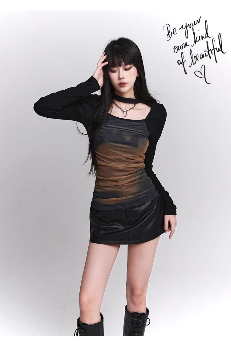 halter neck long t-shirt / LG1107