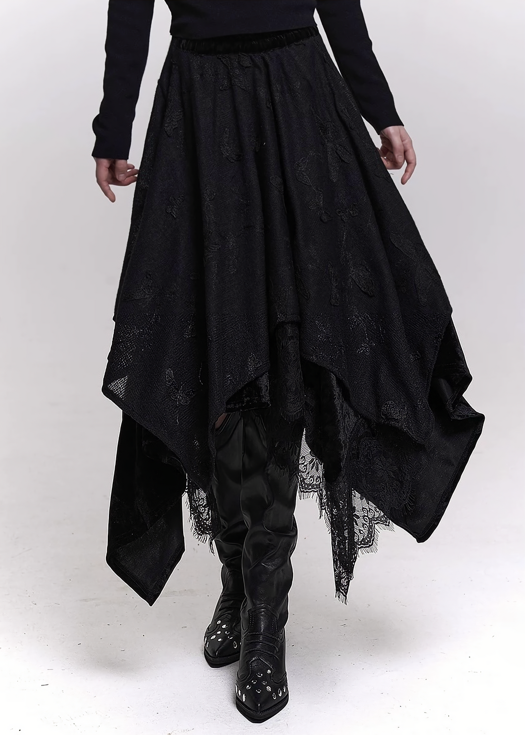 LACE LAYERED ASYMMETRY SKIRT / LG1457