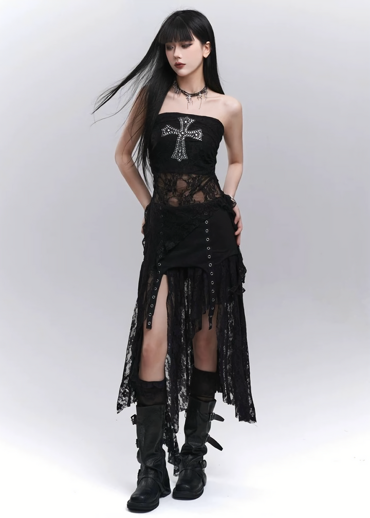 Asymmetrical lace skirt / LG1281