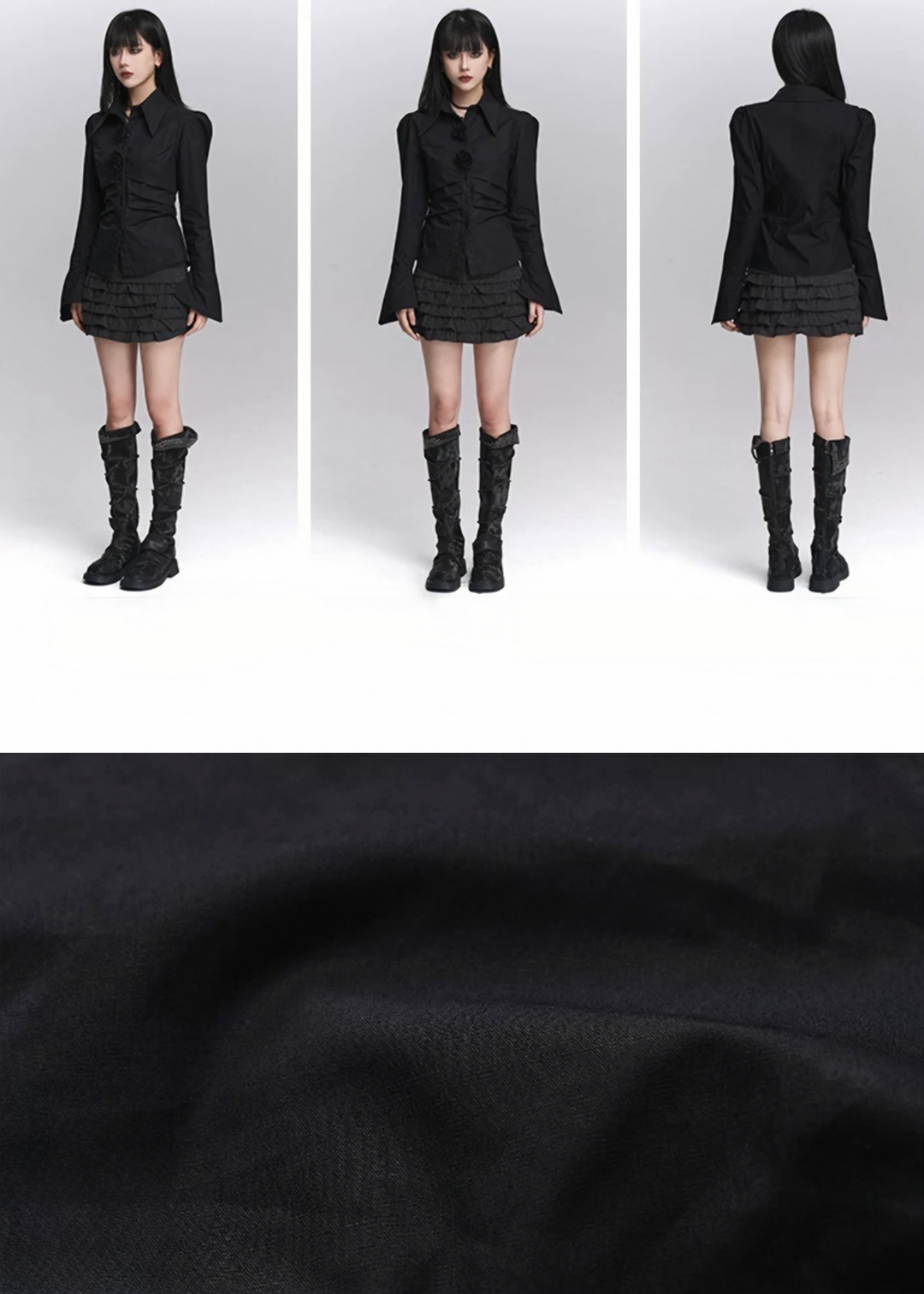 FLOWER BUTTON FLARE SLEEVE SHIRT / LG1429