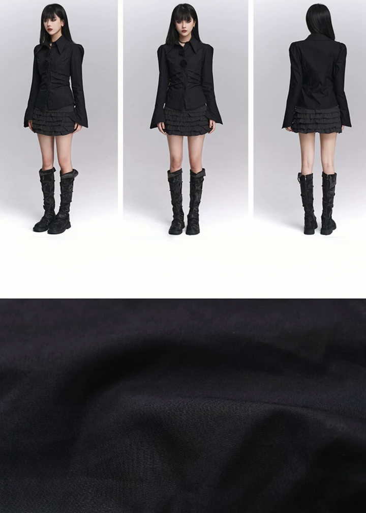 FLOWER BUTTON FLARE SLEEVE SHIRT / LG1429