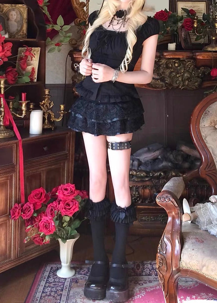 GOTHIC SQUARE NECK LACE PUFF SLEEVE TOP / LG1675