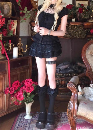 GOTHIC SQUARE NECK LACE PUFF SLEEVE TOP / LG1675