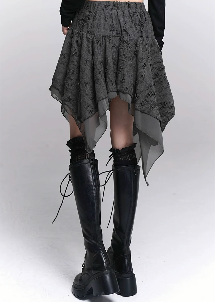 IRREGULAR DAMAGE LAYERED SKIRT / LG1543