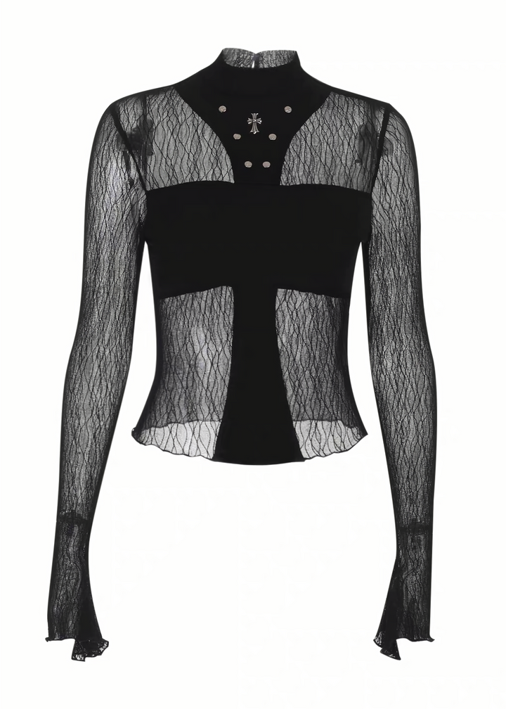 GOTHIC SHEER LACE FLARE SLEEVE TOP / LG1671