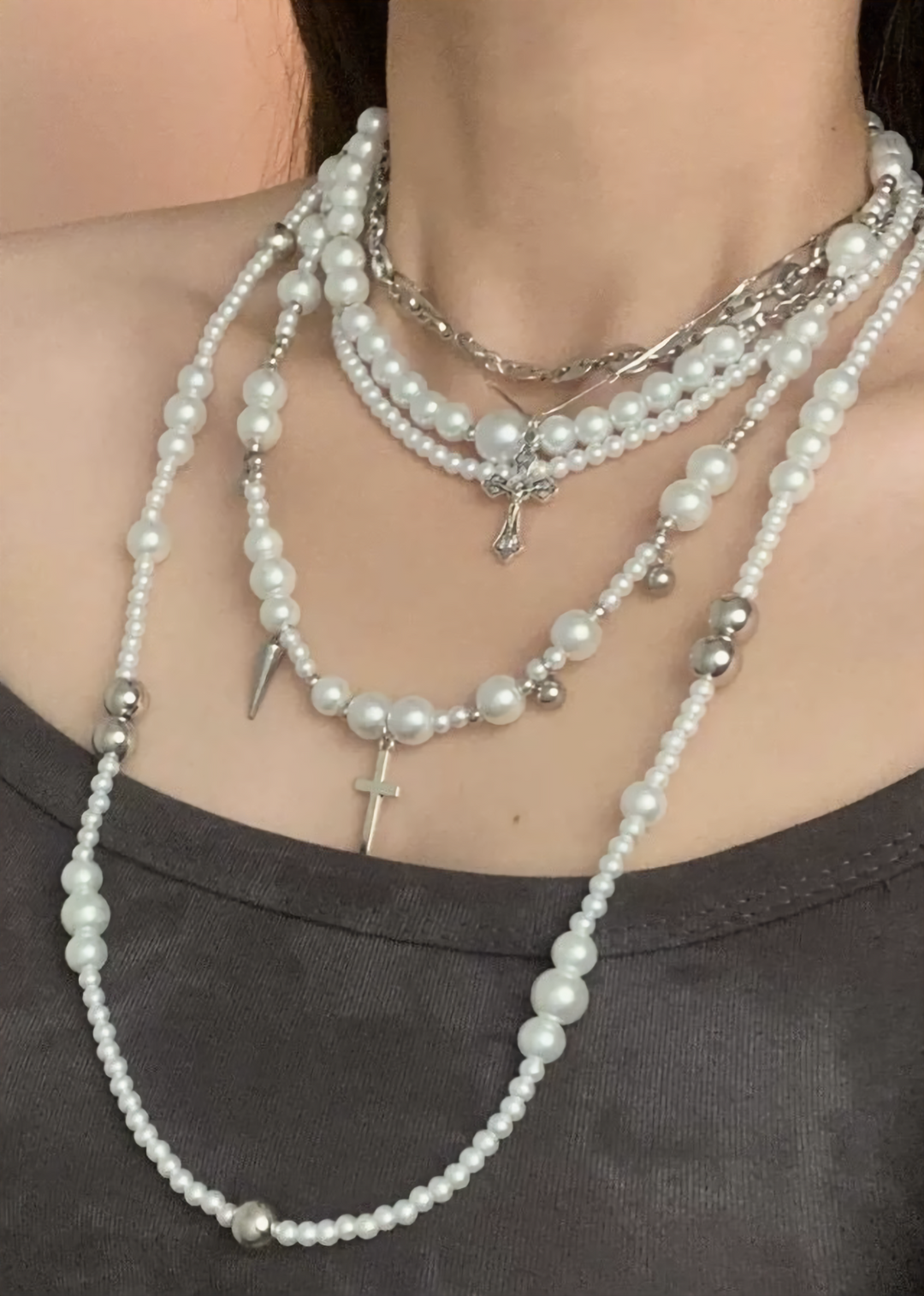 pearl chain long necklace / A1109