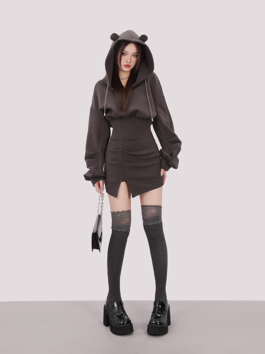 bear ear hoodie dress/mu1105