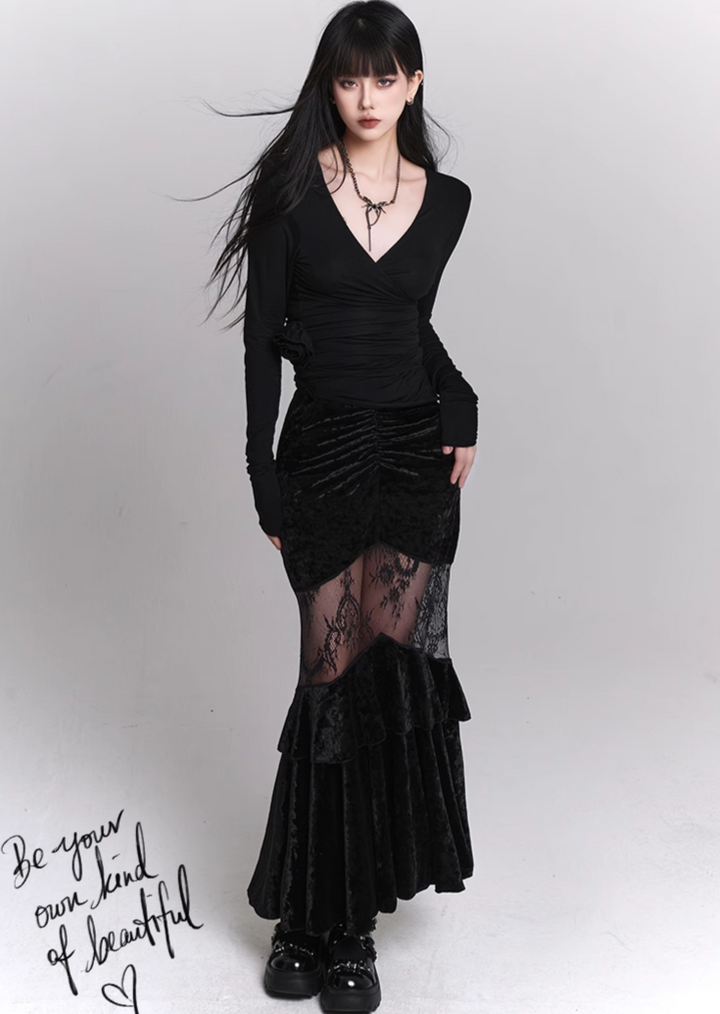 velvet fishtail skirt/lg1120_e4r