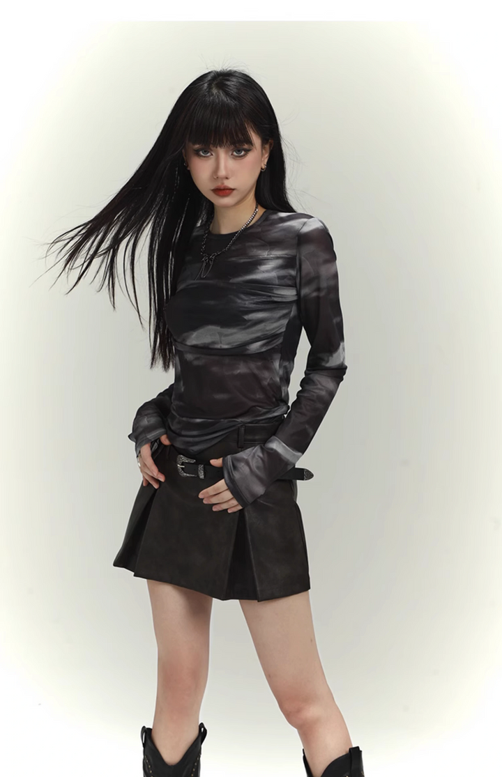 retro high waist leather short skirt / LG1105