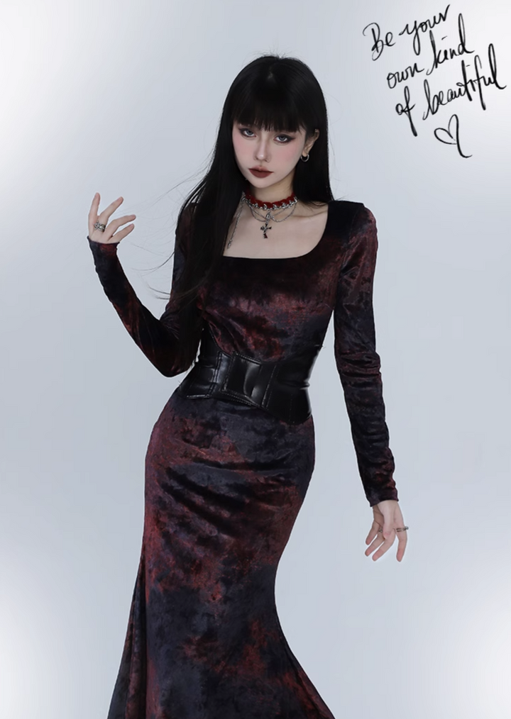 【即日配送】red velvet fishtail dress/lg1125