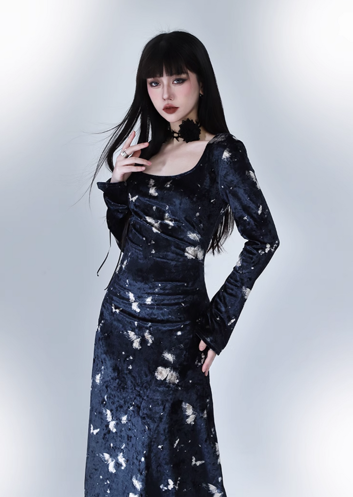 velvet butterfly starry night dress/lg1126