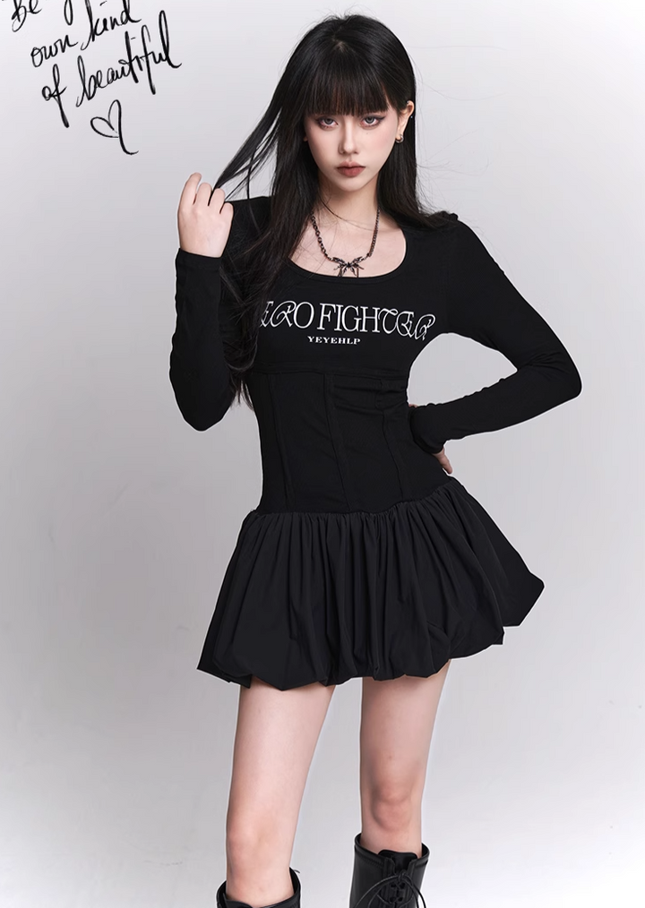 long sleeve puff mini dress/lg1122