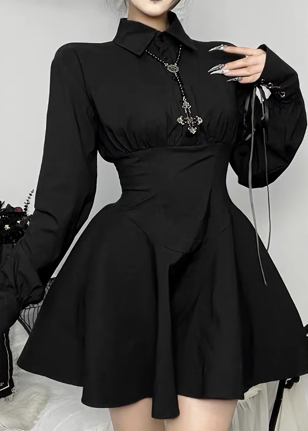 CORSET WAIST FLARE SHIRT ONE-PIECE / LG1708