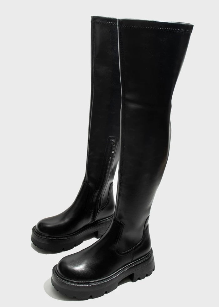 track sole knee high boots / v1108