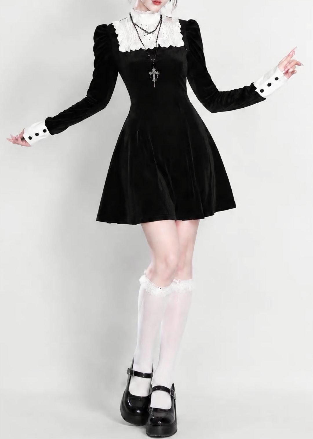 CONTRAST LACE COLLAR MINI DRESS / LG1740