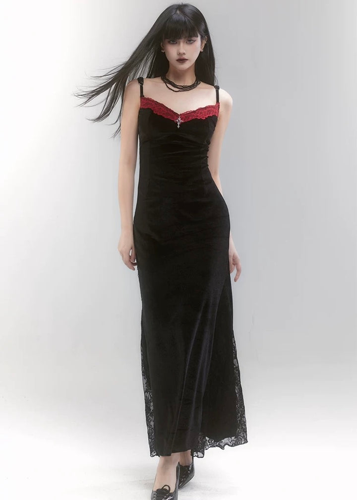 velvet black dress &amp; cropped fur jacket / LG1211